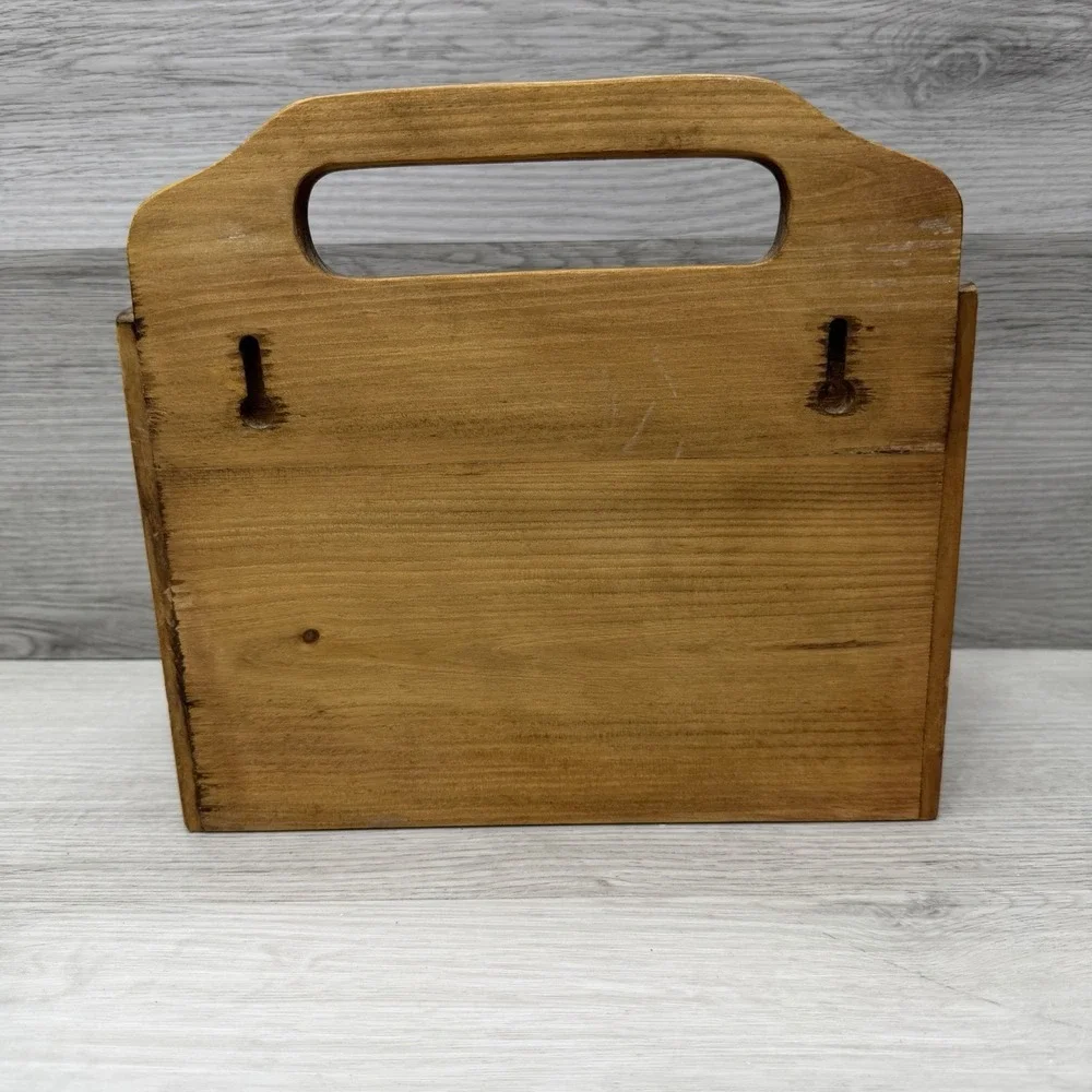 Primitive Wood Storage Caddy Home Town Dry Goods Mail Organizer VTG